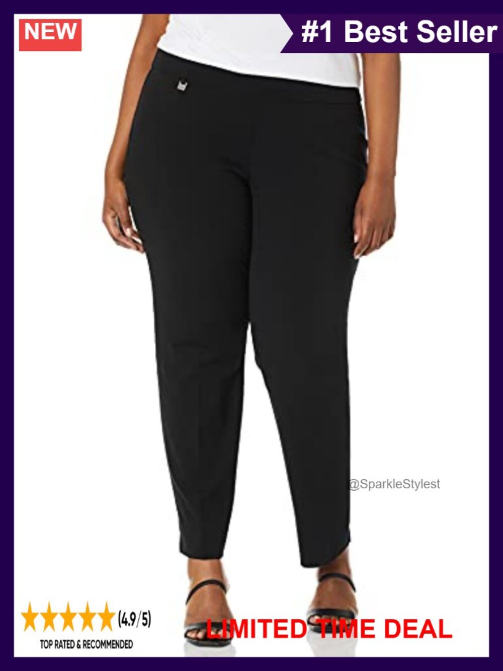 Plus Size Pull On Solid Knit Easy Fit Ankle Pant Tummy Control